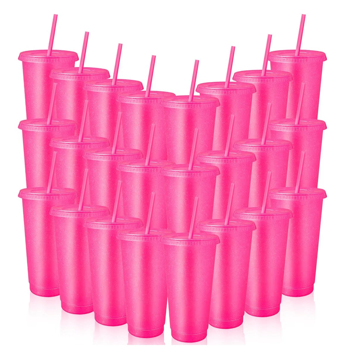 Cup 24oz Bright Pink Glitter with Lid & Straw