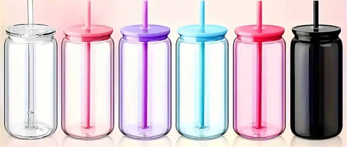 Coloured Plastic Libby Can Tumbler with Lid & Straw 16oz - Choose Colour