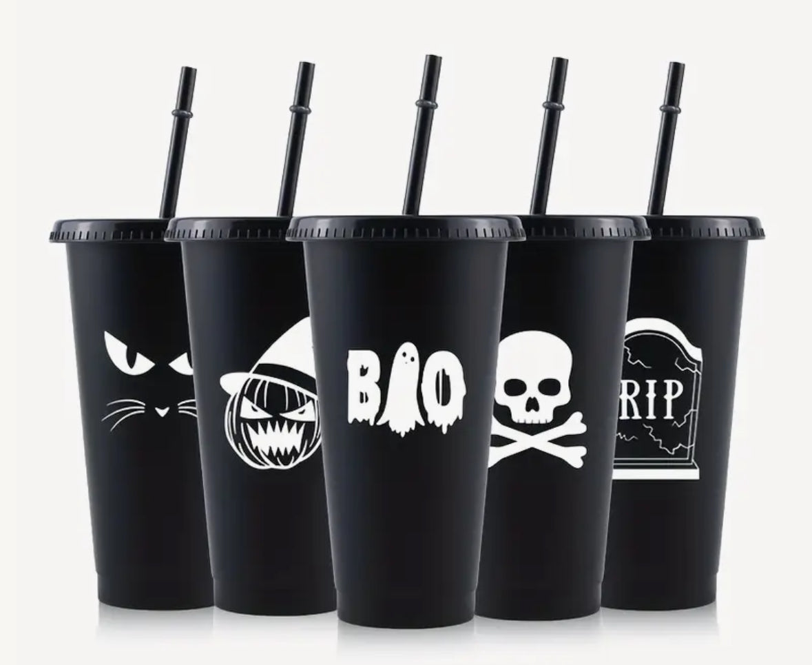 Cup 24oz Black Halloween with Lid and Straw