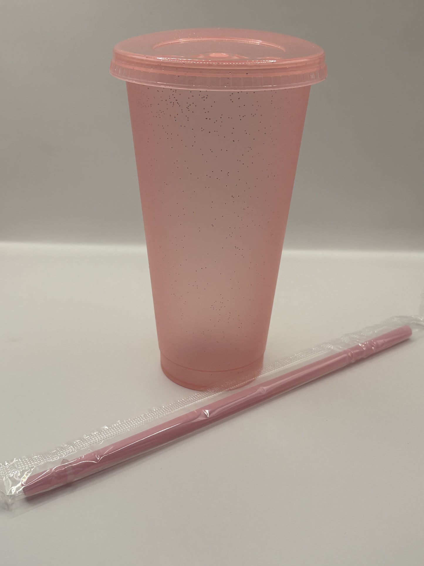 Cup 24oz Pink Glitter with Lid & Straw
