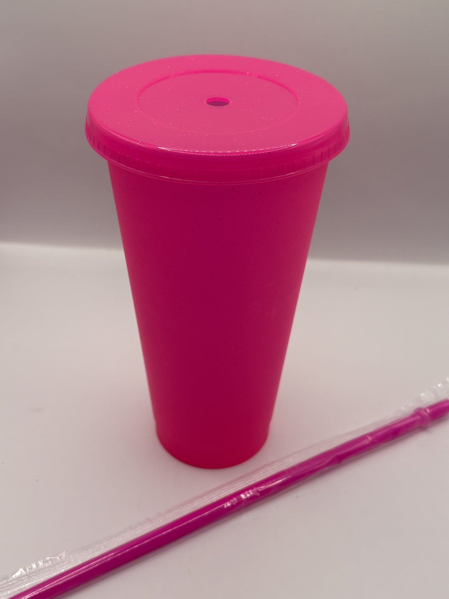 Cup 24oz with Lid & Straw Bright Pink Glitter