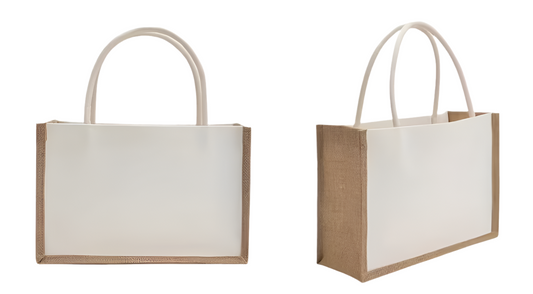 Large Burlap / Canvas Front Panel Shopper Tote Bag