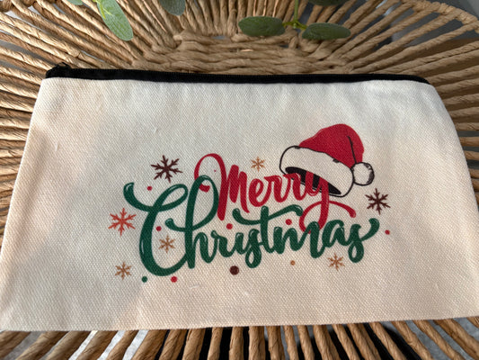 Merry Christmas Canvas Zip Pouch