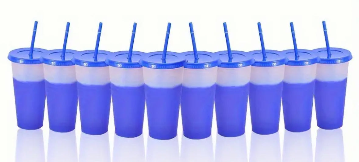 Cup 24oz Blue Colour Change with Lid & Straw