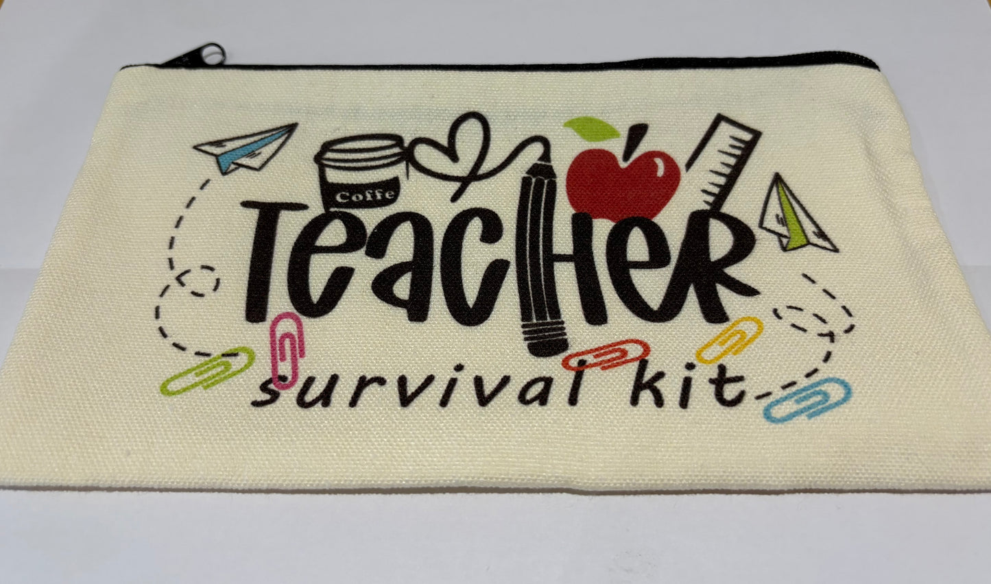Canvas Teacher Survival Kit Pouch Zip Case