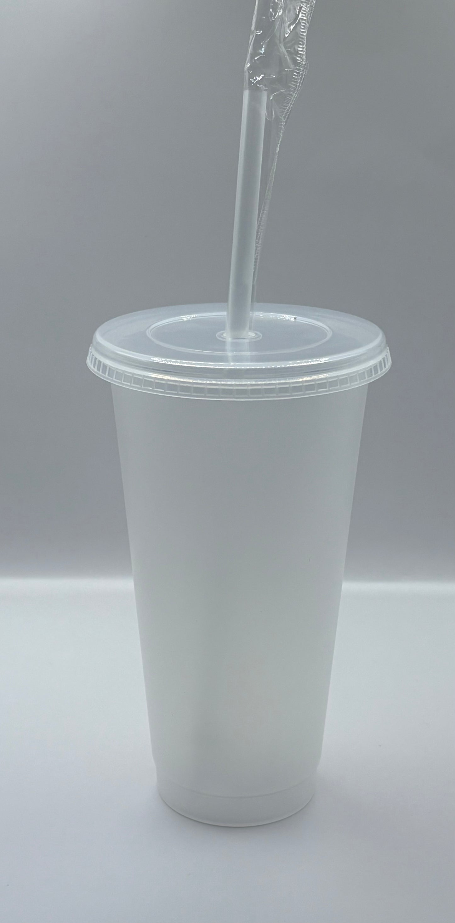 Cup 24oz Clear Transparent Frosted with Lid & Straw