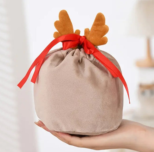 Christmas Brown Antler Drawstring Bag