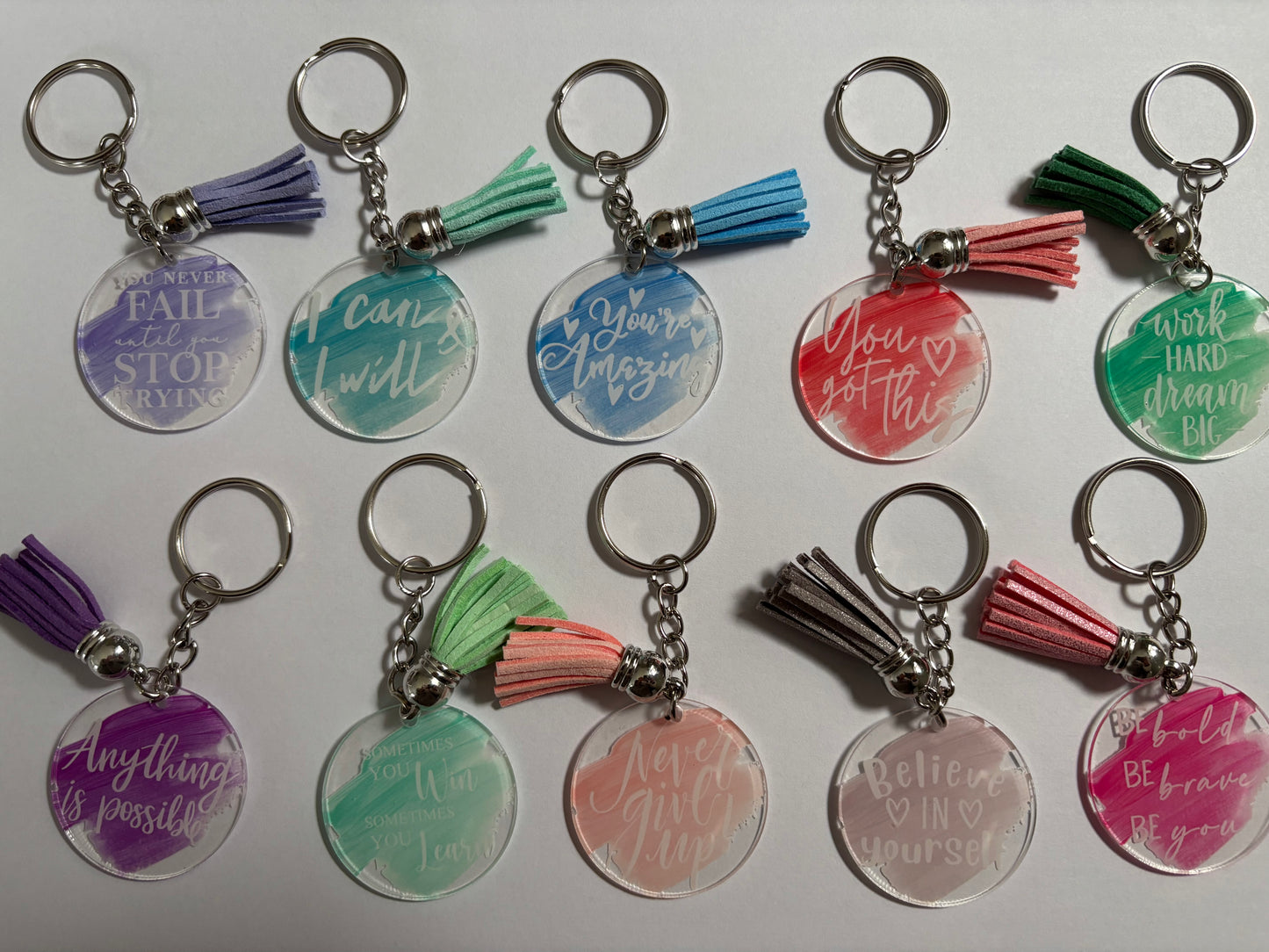Motivational Acrylic Keyring with Tassel
