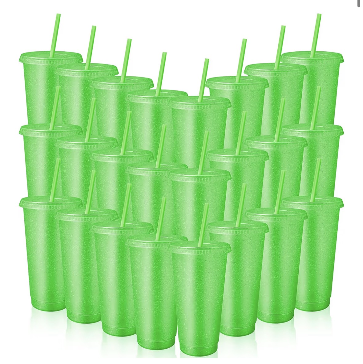 Cup 24oz Neon Green Glitter with Lid & Straw