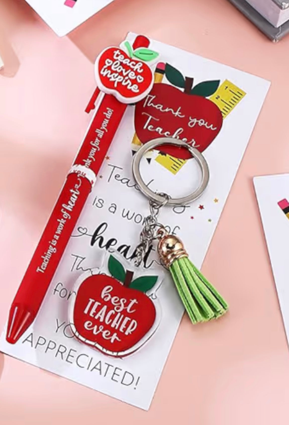 Teacher Pen, Bookmark & Keyring Gift Set with Organza Bag