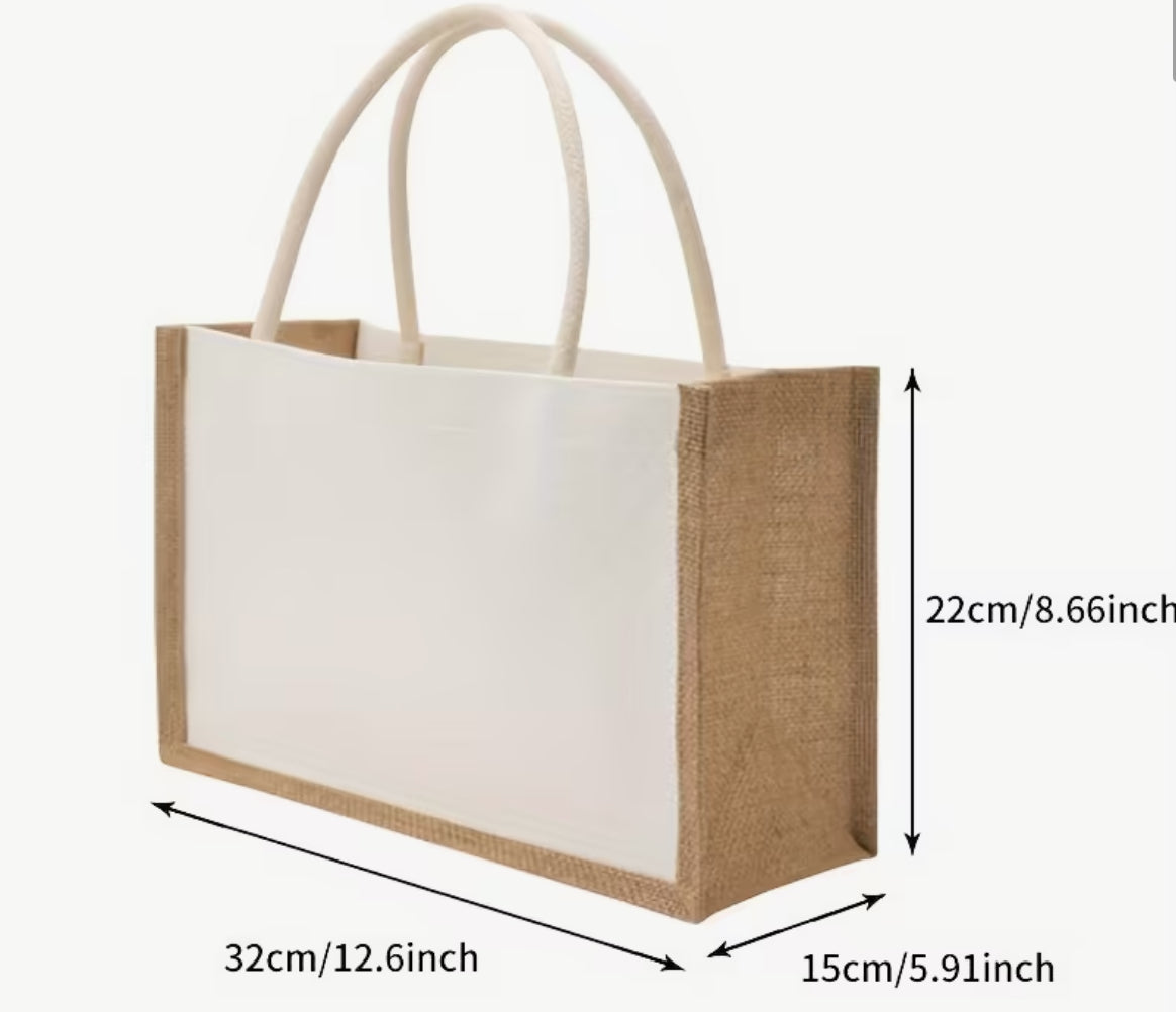 Large Burlap / Canvas Front Panel Shopper Tote Bag