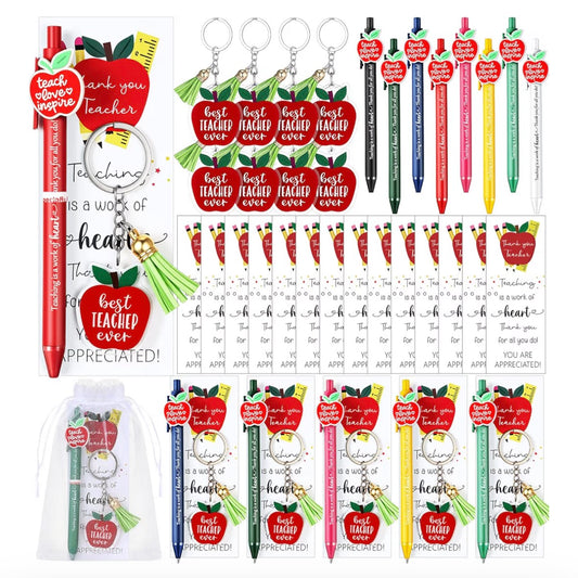 Teacher Pen, Bookmark & Keyring Gift Set with Organza Bag