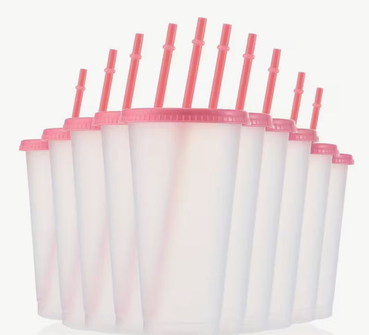Cup 24oz Clear with Pink Lid & Straw