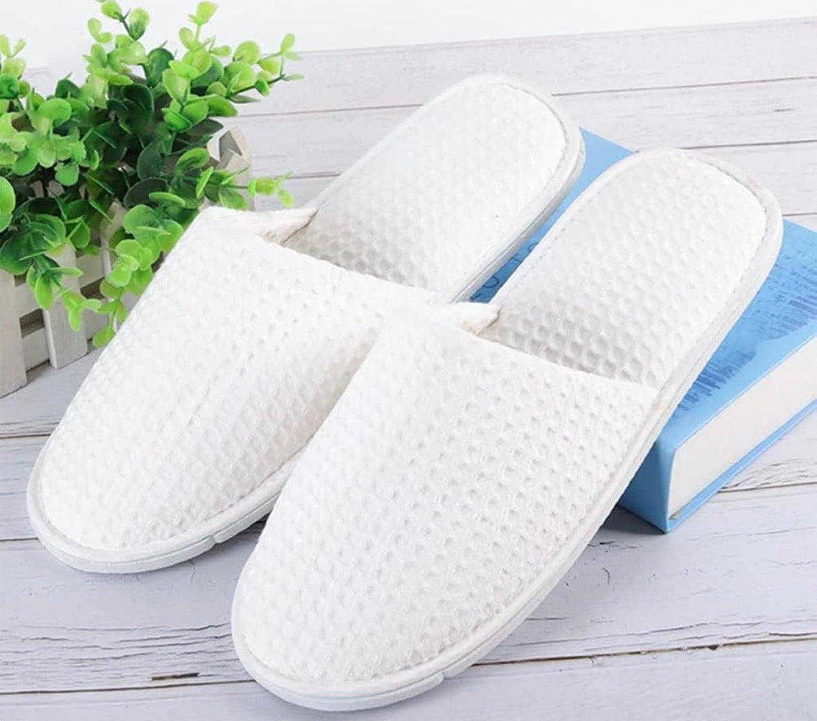 Closed Toe White Waffle Luxury Spa Slippers