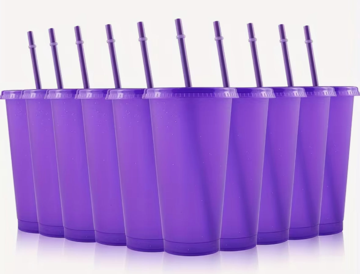 Cup 24oz with Lid & Straw Purple Glitter