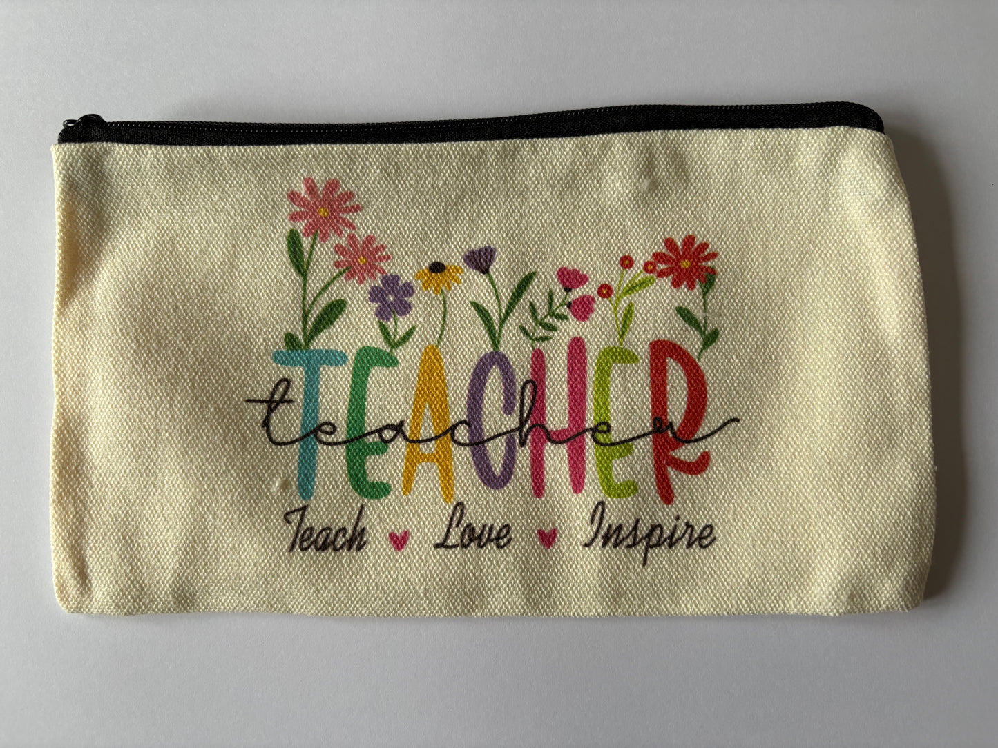 Canvas Teacher Cream Flower Print Pouch Zip Case