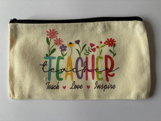 Canvas Teacher Cream Flower Print Pouch Zip Case