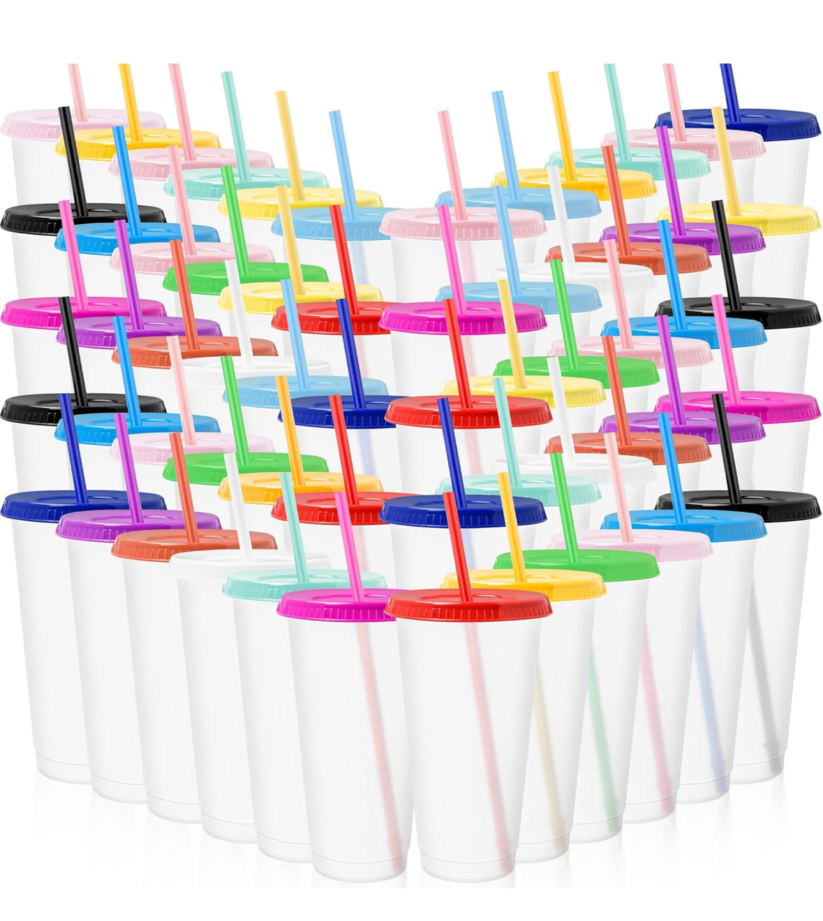 Cup 24oz Clear Frosted Glitter with Choice of Coloured Lid & Straw