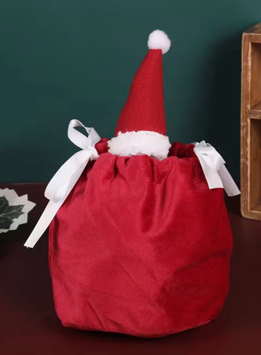 Santa Hat Velvet Drawstring Bag