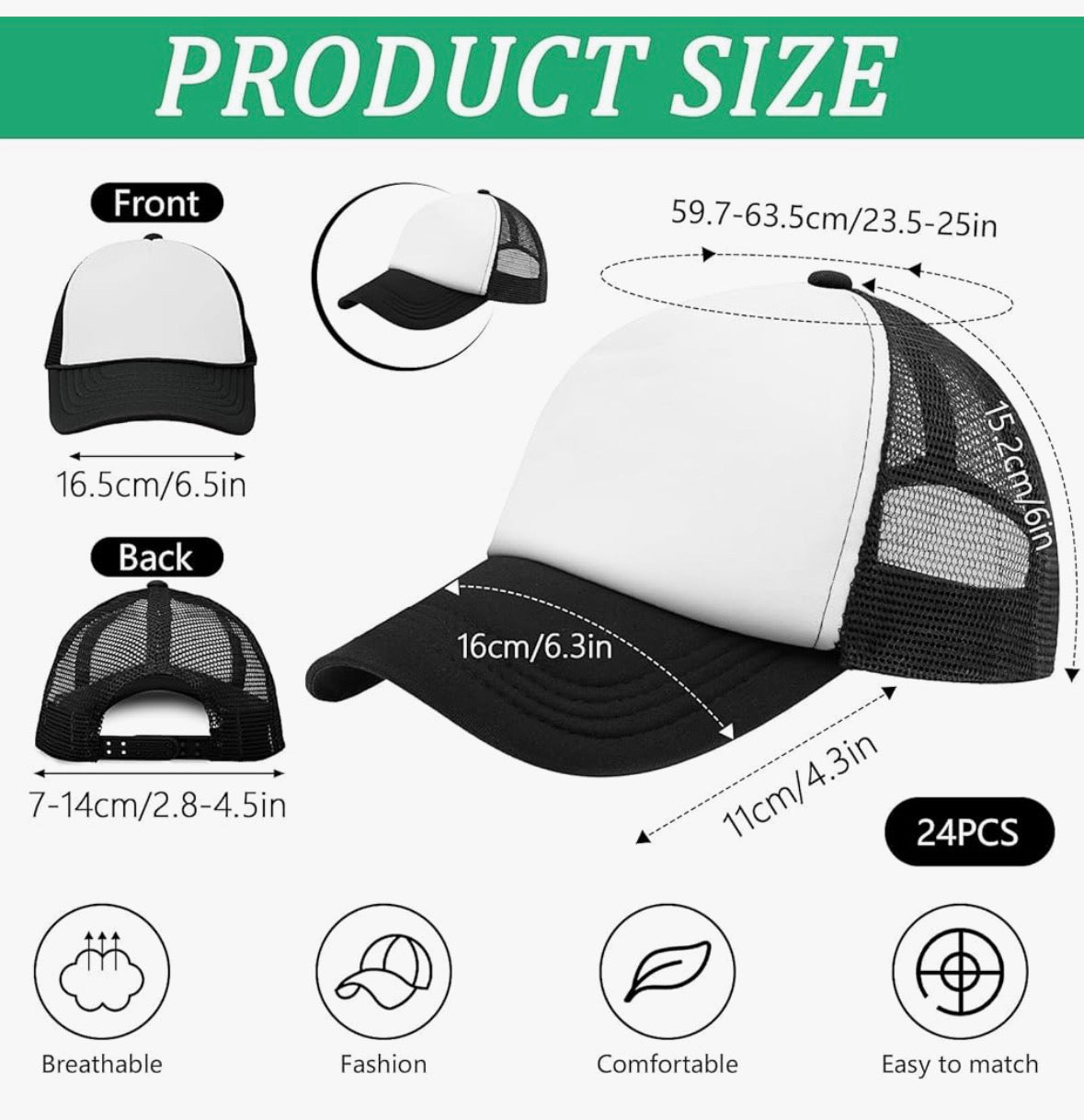 Kids Sublimation Trucker Baseball Cap Black / White