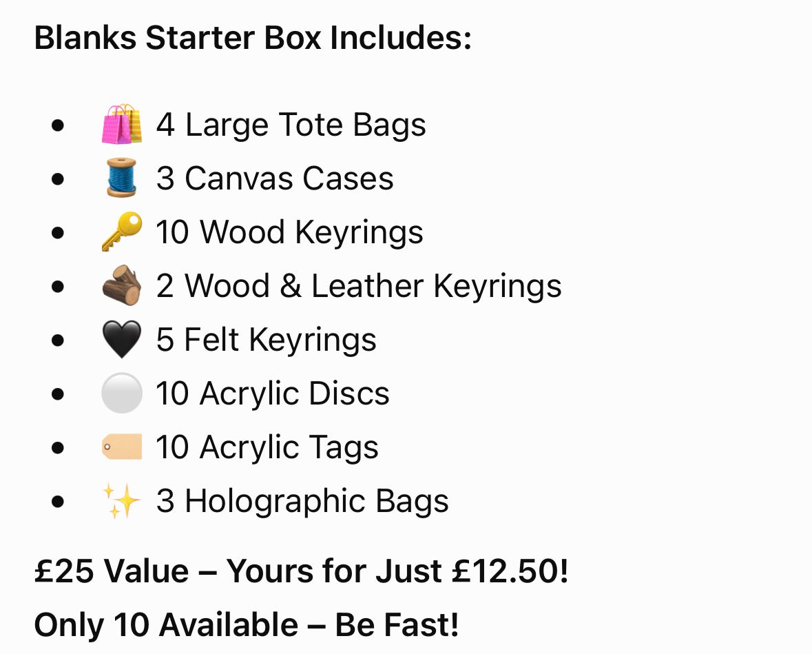 Blanks Starter Box Value £25