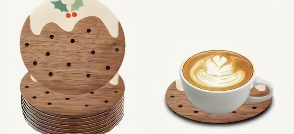 Xmas Pudding Wood Coaster