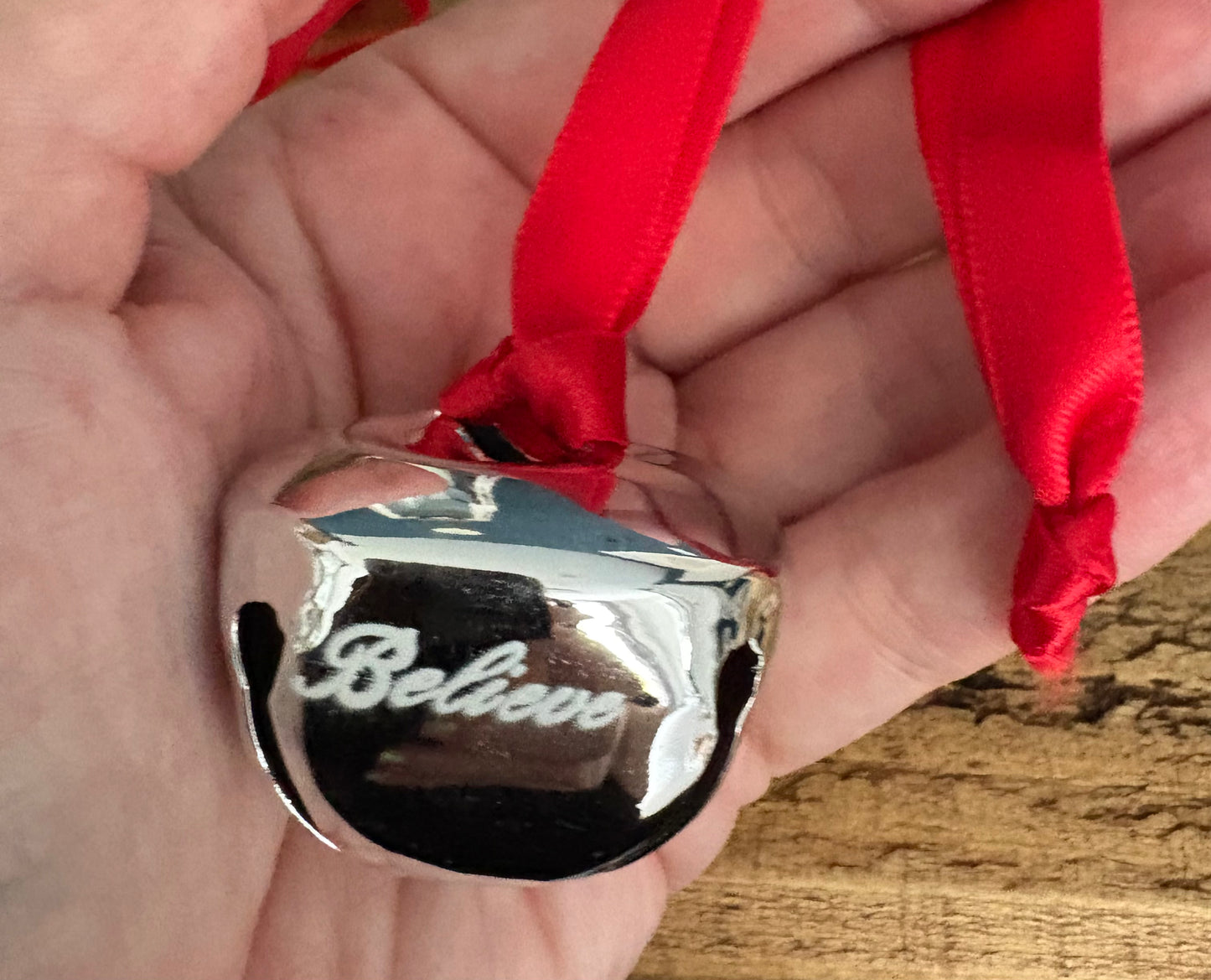 Giant 4.5cm Silver Christmas Believe Bell