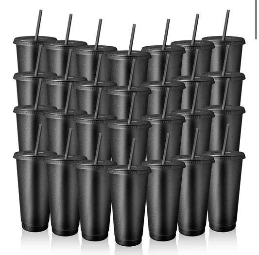 Cup 24oz Black Glitter with Lid & Straw