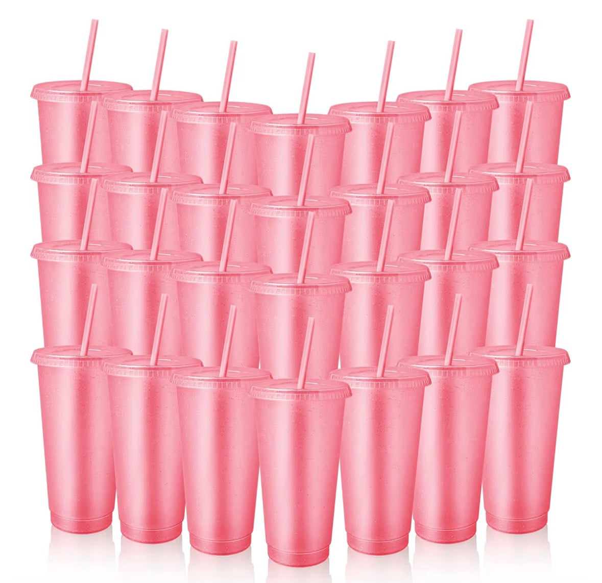 Cup 24oz Light Pink Glitter with Lid & Straw