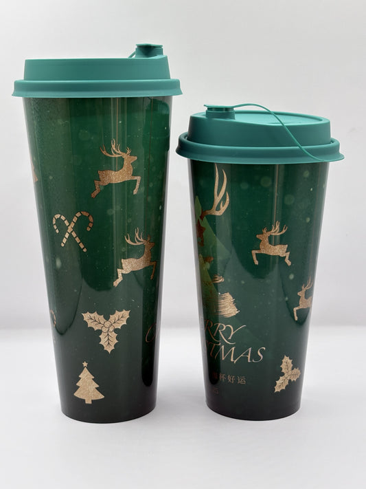 Xmas Cup Green Gold Deer (520ml / 600ml)