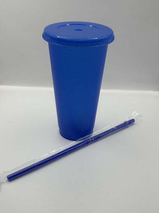 Cup 24oz Blue Glitter with Lid & Straw