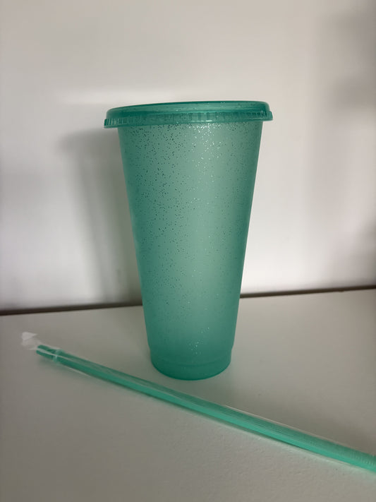 Cup 24oz with Lid & Straw Aqua Glitter
