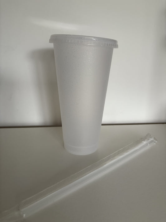 Cup 24oz with Lid & Straw Clear Glitter