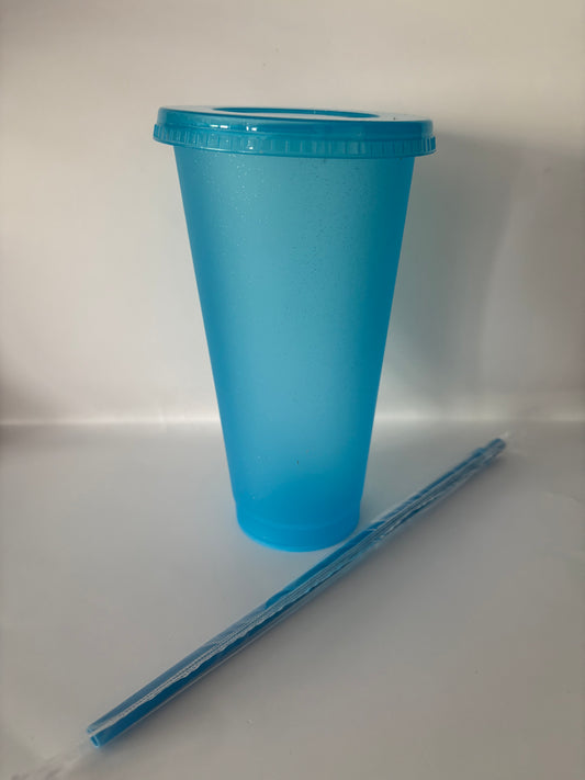 Cup 24oz Sky Blue Glitter with Lid & Straw